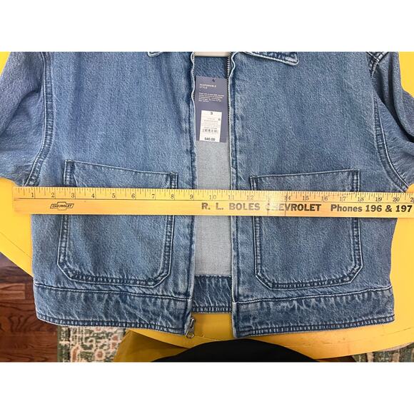 Universal Thread Co. Long Sleeve Zip Up Crop Denim Jean Jacket Blue Womens S NWT - Picture 7 of 8